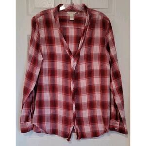 Sundance Shirt Womans Sz XL Red Plaid Button down Flannel Raw Hem Fall Country
